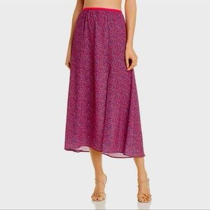 French Connection Verona Crepe MIDI Maxi Skirt w Slit Pink Blue Ditsy Floral 6